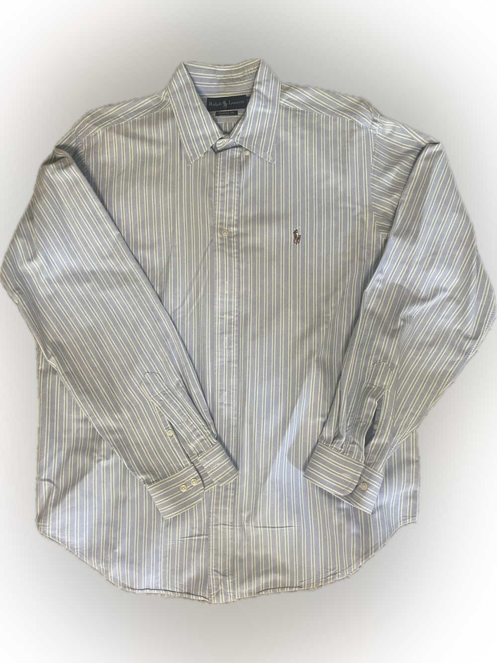 Ralph Lauren Men's Blue and White Custom Striped Dress Shirt